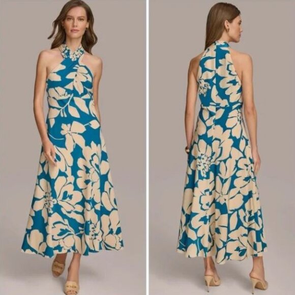 Donna Karan Women's Floral-Print Halter-Neck Dress - Picture 1 of 6